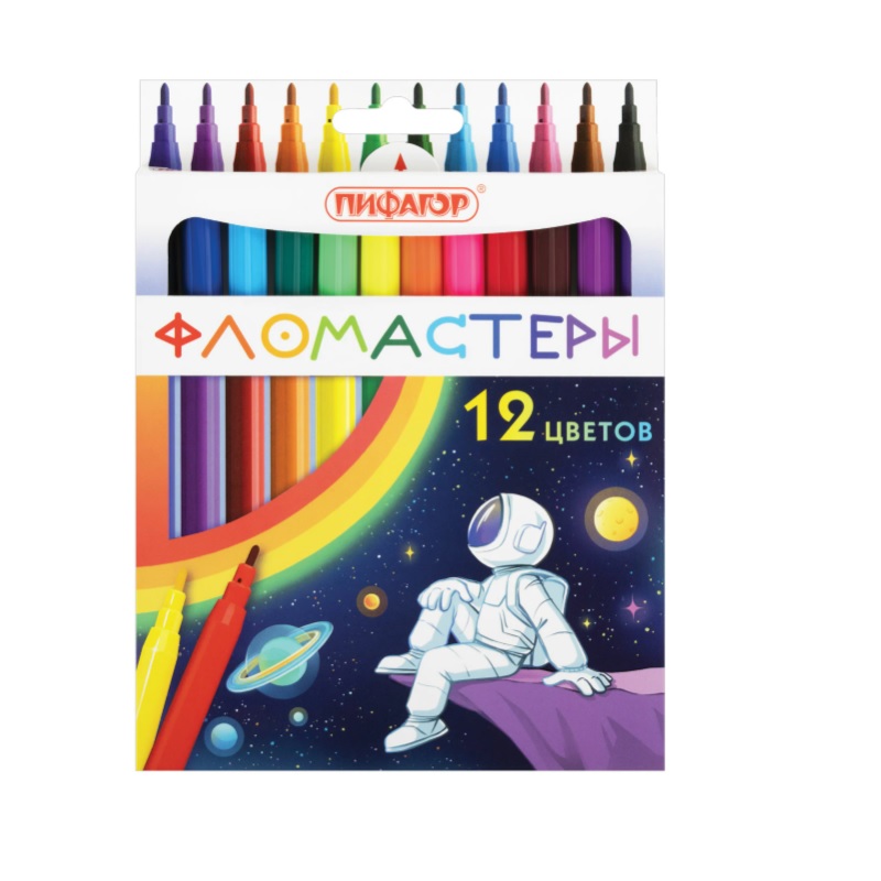 Фломастеры  12 цв. "Пифагор"Космическая одиссея, карт.короб./12