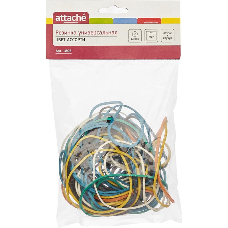 Резинка банков.   50гр. цв. 60мм Attache, ассорти