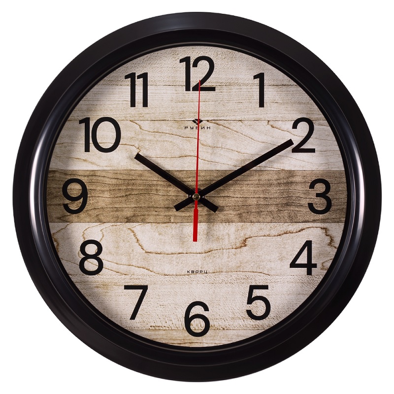 Часы настенные круг "Рубин. Текстура дерева" 30см., черный