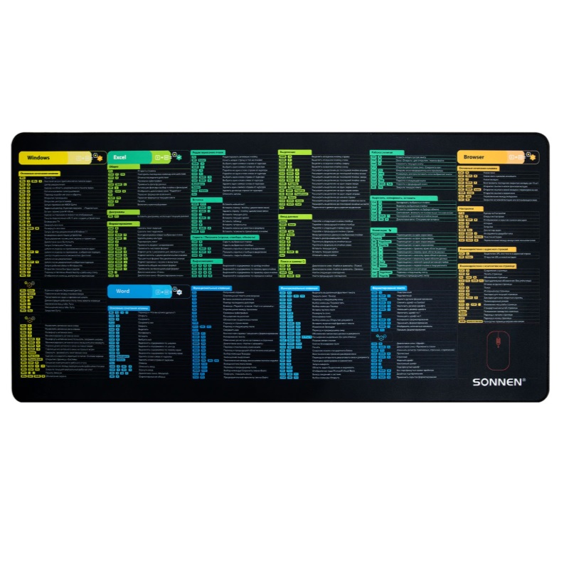Коврик д/мышки и клавиатуры Sonnen Hot Keys 800x400x3мм, черный/фиолетовый