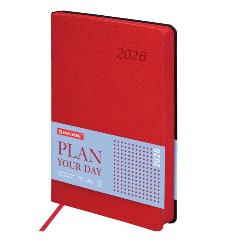 2026/Ежедневник А5 BRAUBERG Stylish, 138*213, под кожу, гибкий, красный