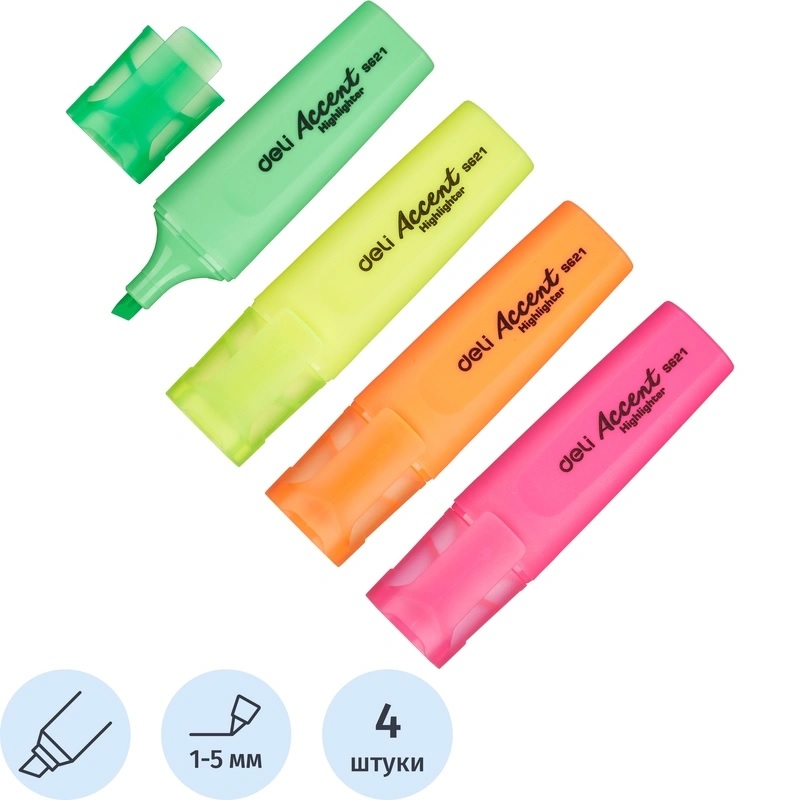 НАБОР 4цв. Текст.-маркер "Deli"Delight 1-5мм, скош.након./12