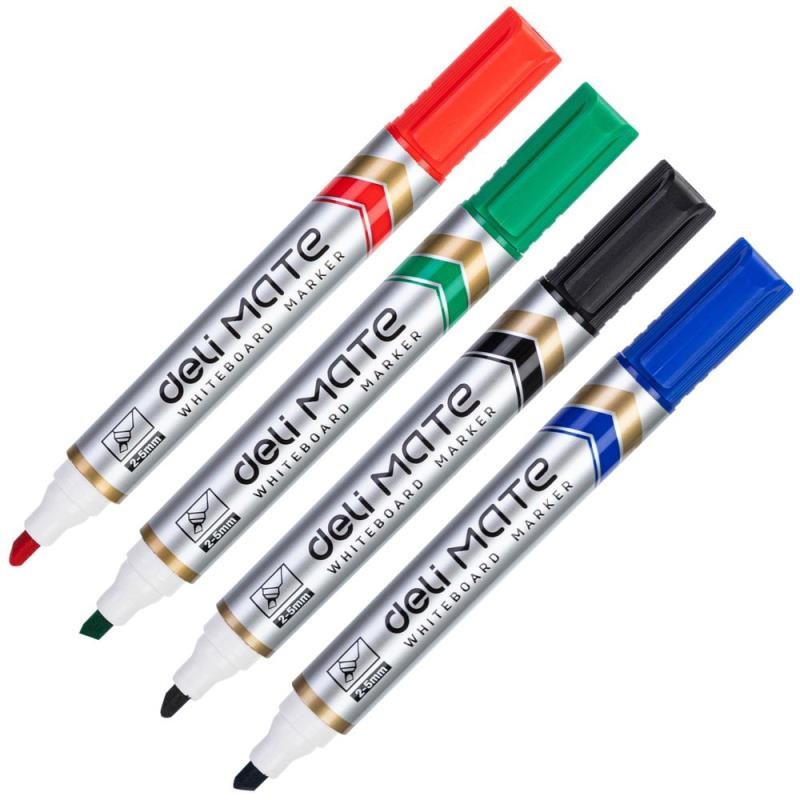 Маркер д/доски 4 цв.(НАБОР) "Deli Mate" 5мм, скошен.пиш.наконеч.