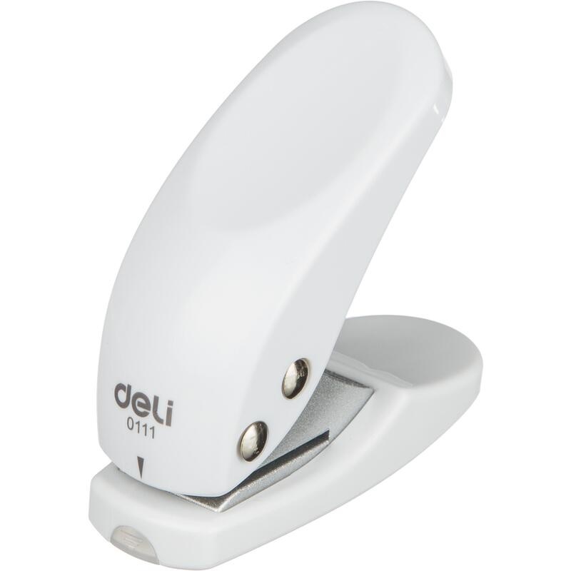Дырокол на  10л. Deli, на 1 отв, пласт., белый