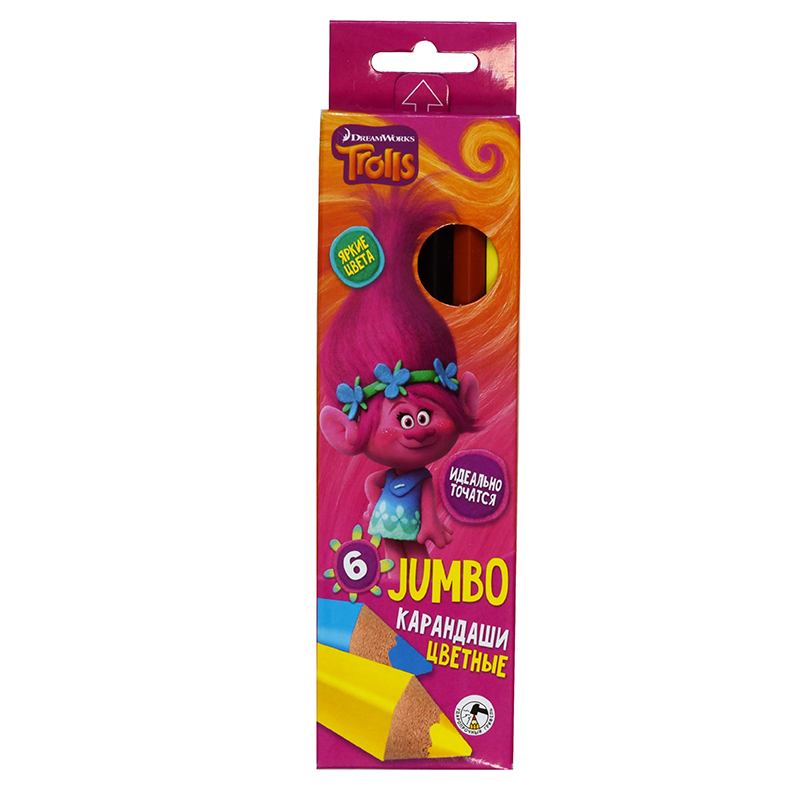 Карандаши 06 цв."Jumbo TROLLS" ,карт.уп./24