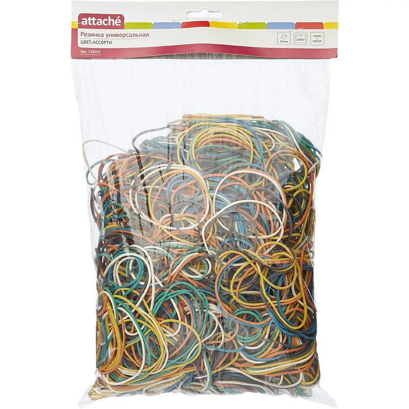 Резинка банков. 1000гр. цв. 60мм Attache, ассорти/20