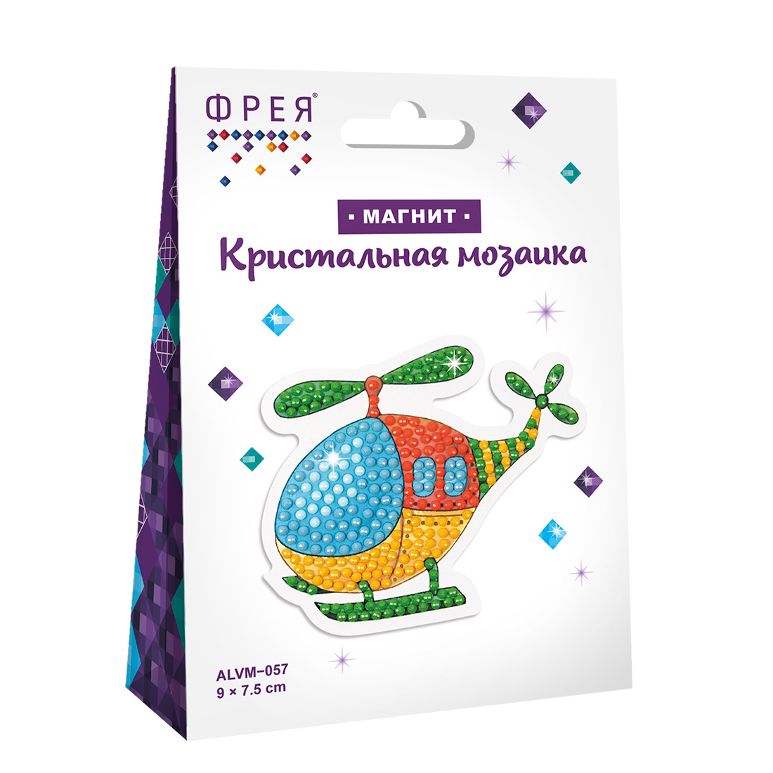 Мозайка Кристальная алмазная "Фрея" Вертолет магнит 9х7,5см