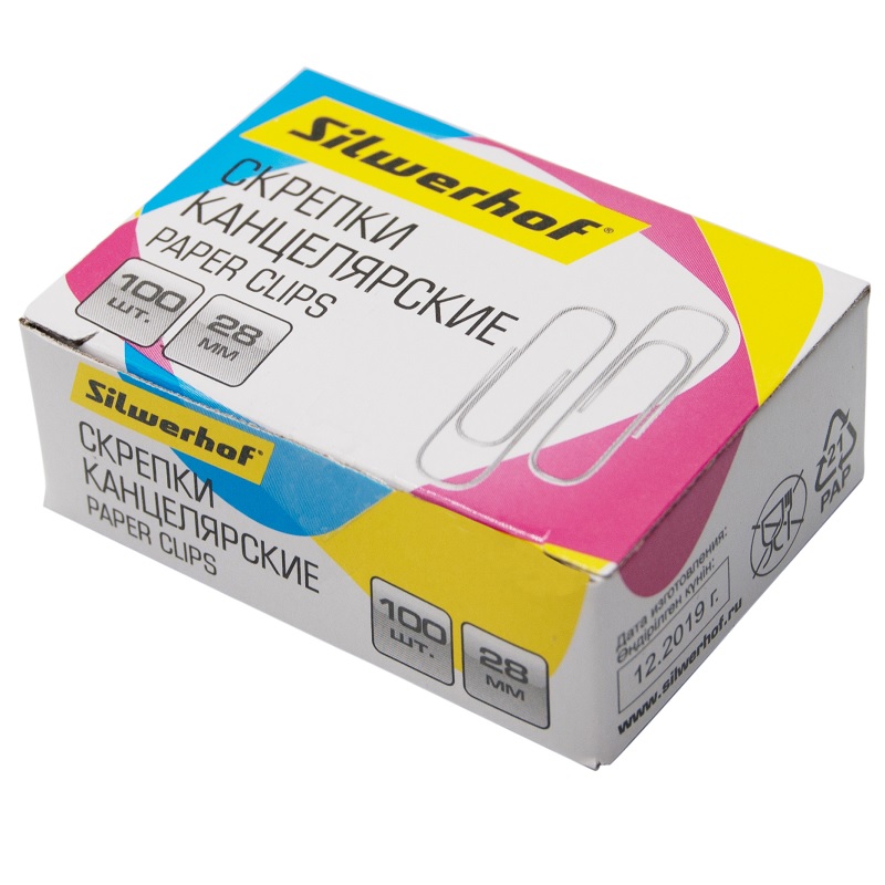 Скрепки метал. 28 мм Silwerhof, оцинк. карт.уп. (100шт)/10