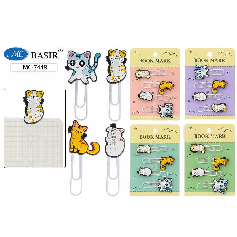 Закладки-скрепки 4шт Basir "Кошки", 6см, ассорти