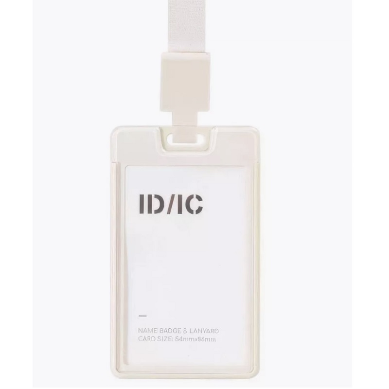 Бейдж  вертик. пласт. зажим/тесьма 105*62мм "Deli", серый