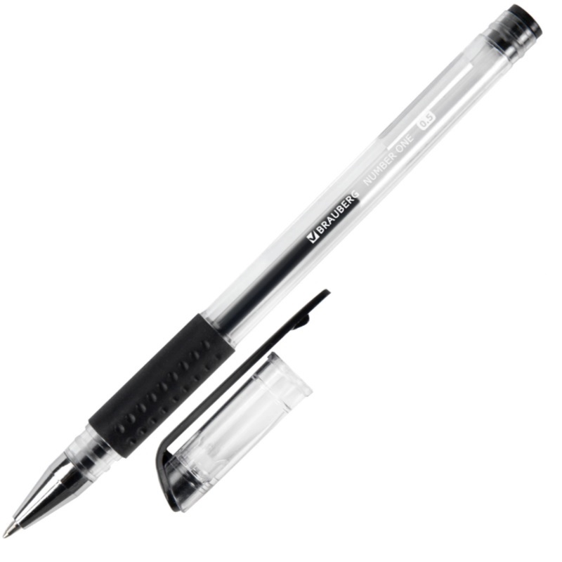 Ручка гел. черн. 0,5мм  BRAUBERG Number One, грип./