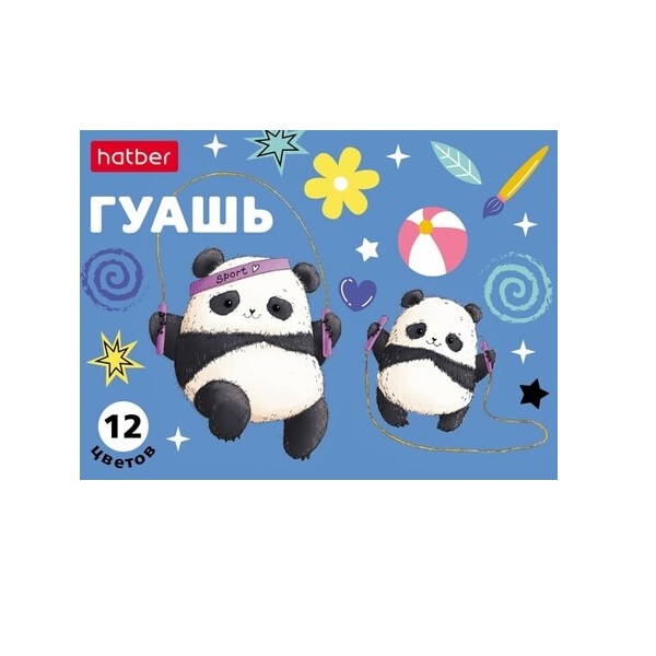 Гуашь 12 цв. по 10 мл. "Хатбер" Плюшевые панды, карт.кор.