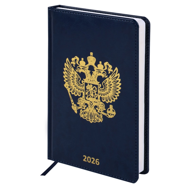 2026/Ежедневник А5 BRAUBERG State, 138*213, под кожу, твердый, синий