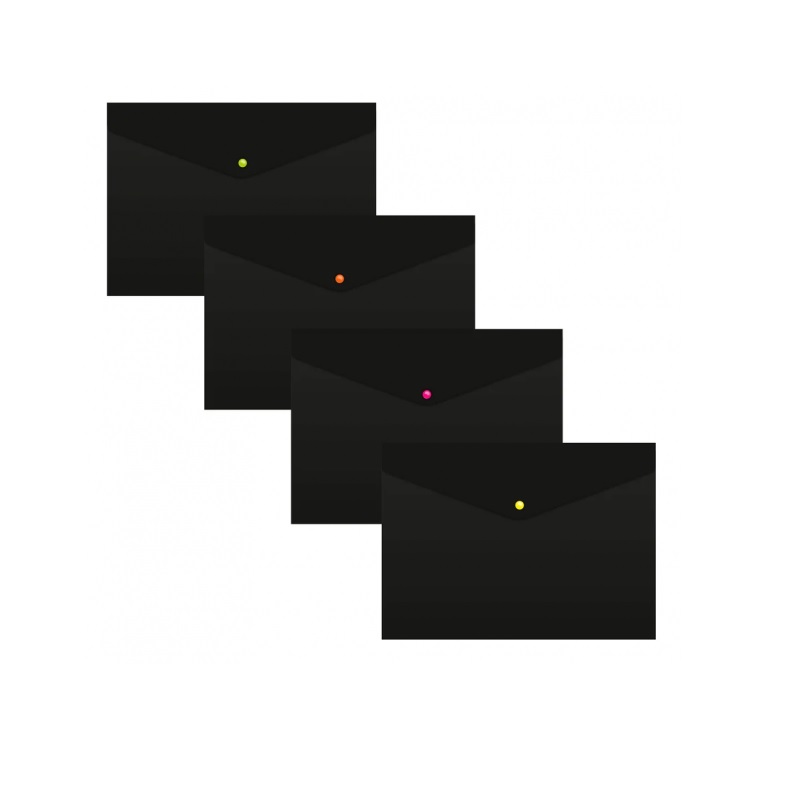 Папка на кнопке А4 пласт. (0,18мм) непрозр. Бюрократ, черный кнопка ассорти (4шт/1уп)