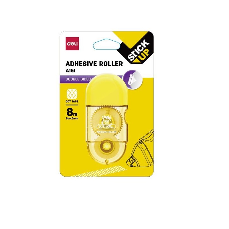 Клей-лента Deli Stick прозрач. блистер, корп. желтый