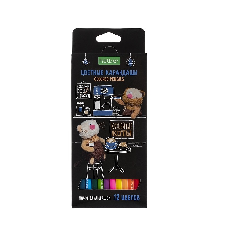 Карандаши 12 цв."Хатбер"Кофейные коты",карт.уп.