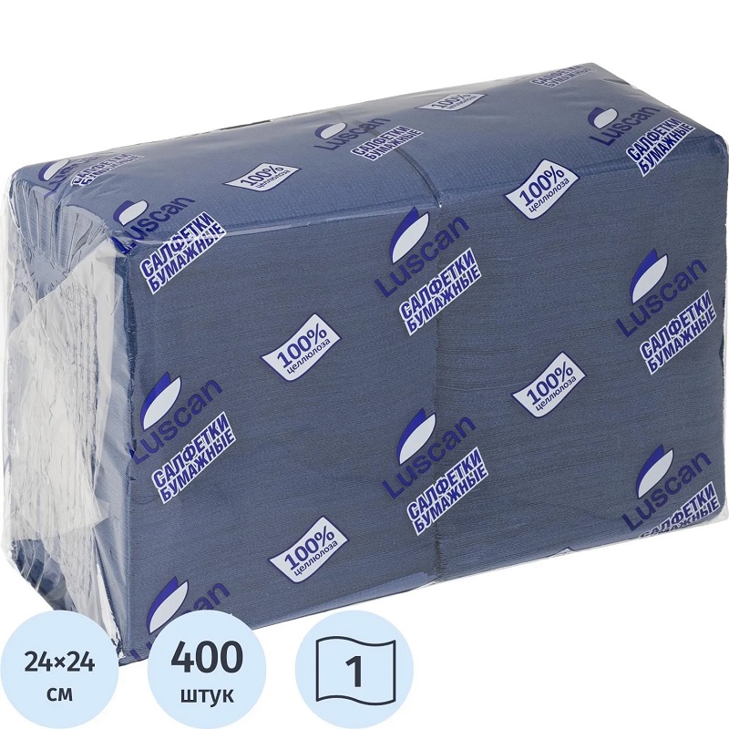 Салфетки 1 сл.(упак 400шт.) Luscan, 24см*24см, синие./10