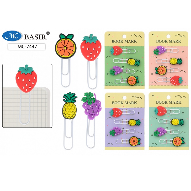 Закладки-скрепки 4шт Basir "Фрукты", 6см, ассорти