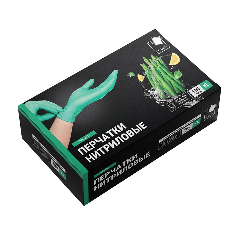 Перчатки ADM нитриловые р.XL, мятные, 50пар/уп