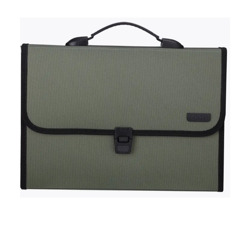 Папка-портфель 12 отд. А4 с руч. "Deli Extend", 1,05мм, зеленая