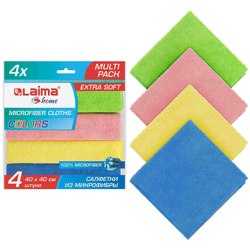 Салфетка микрофибра "LAIMA" (упак 4шт.) 40х40см