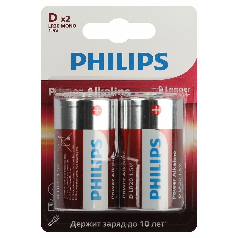 Эл.пит. D-2/(alkaline) Philips, блистер 2 шт./24/48