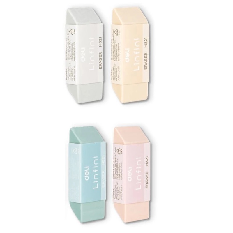 Ластик 54x20x10.5мм Deli Linfini, термопласт, ассорти