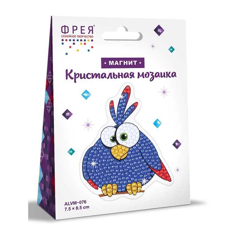 Мозайка Кристальная алмазная "Фрея" Синяя птичка магнит 7,5х8,5см