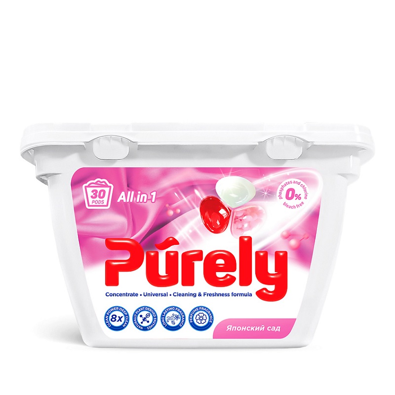 Капсулы д/стирки белья Purely с ароматом Японский сад 10г (30шт.)/36