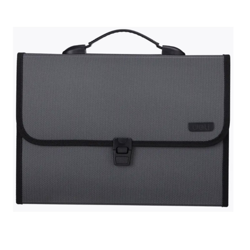 Папка-портфель 12 отд. А4 с руч. "Deli Extend", 1,05мм, серая