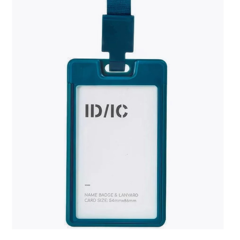 Бейдж  вертик. пласт. зажим/тесьма 105*62мм "Deli", синий