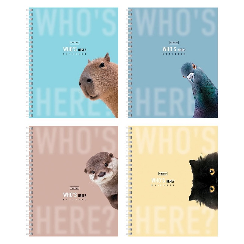 Тетрадь  А5  48л. кл. спираль  "Хатбер"Кто здесь", ламинац.Soft-touch, скруглен.уголки, 4 дизайнов