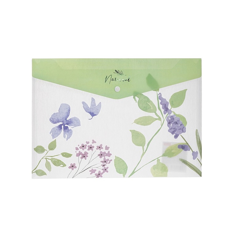 Папка на кнопке А4 Hatber пласт. Natural Blue Flowers, 180мкм, текстура с печатью