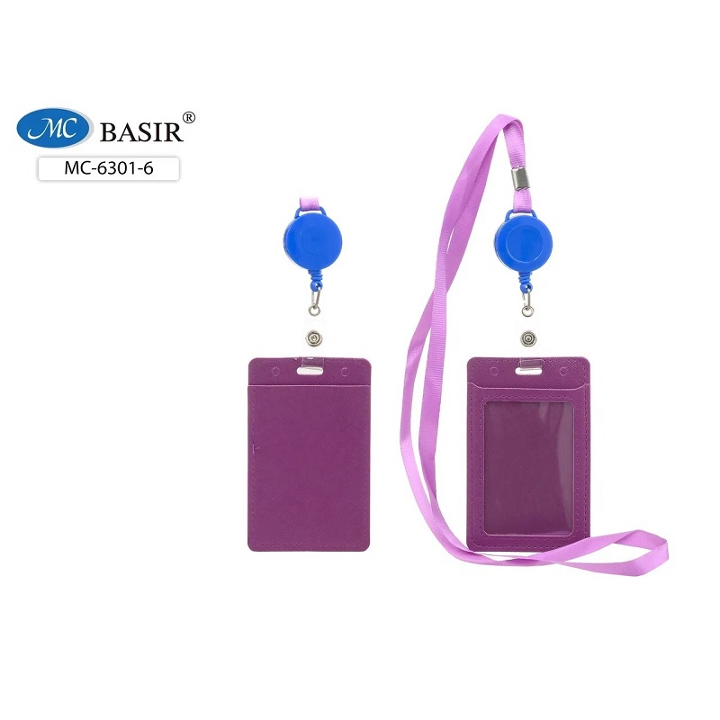 Бейдж с рулеткой+лента, кожзам.цвет. фиолетовый. "Basir"