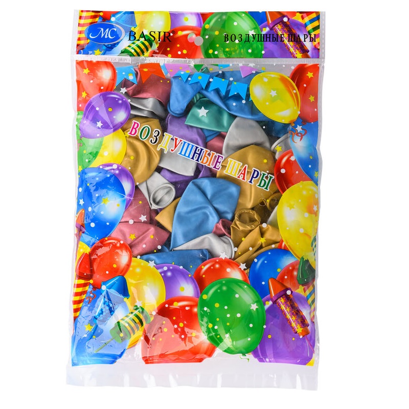Шар надувной BASIR "Металлик" 12"(30см), 50шт/уп, ассорти