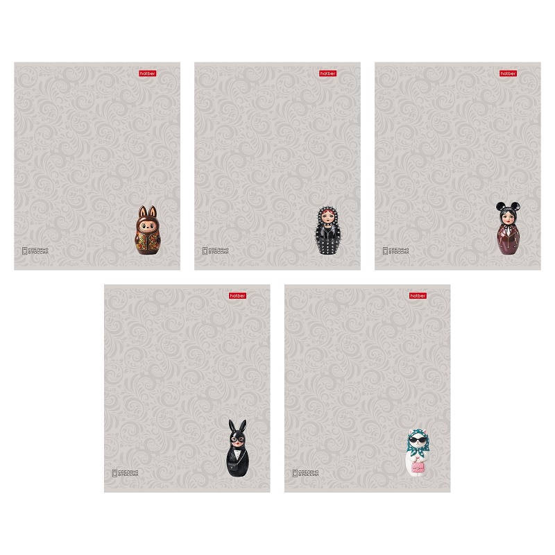 Тетрадь  А5  48л. кл. скоба  "Хатбер"Матрешки", ламинац.Soft-touch, скруглен.уголки, 3D, 5 диз.