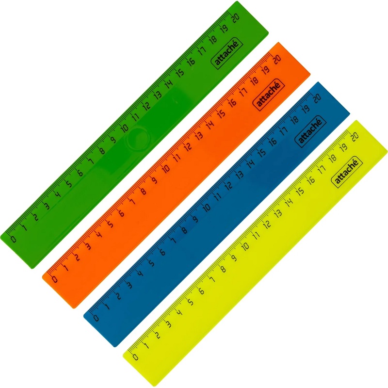 Линейка 20 см пласт., Attache, цвет. ассорти/4