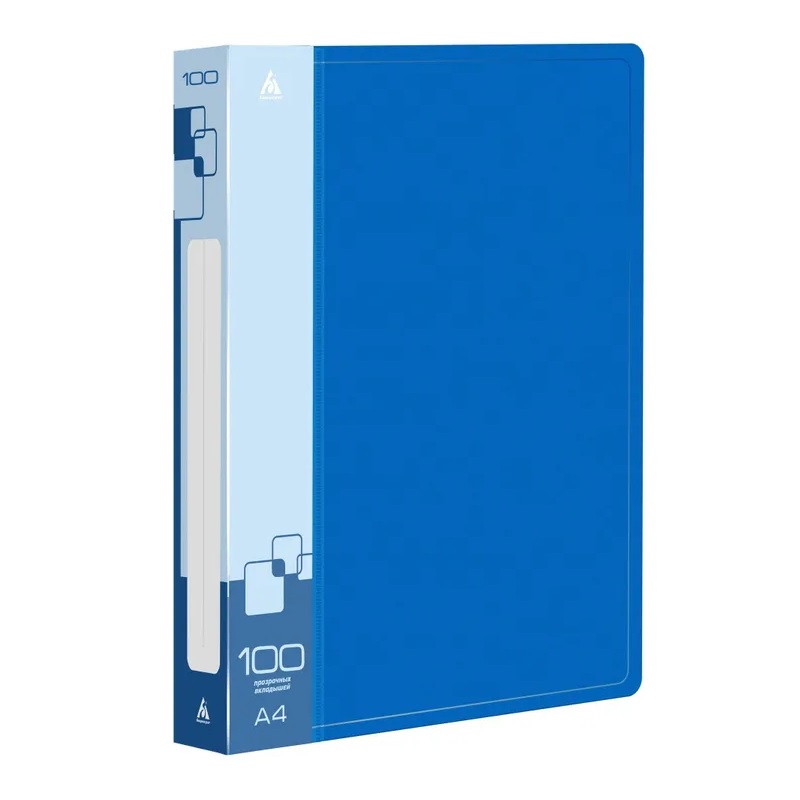 Папка с мультиф. 100 л. Бюрократ, пластик 0.8мм, карман, синий.