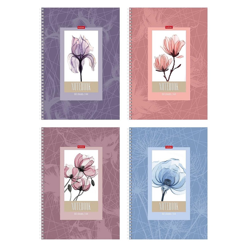 Тетрадь  А4  80л. кл. спир."Хатбер" Нежность цветка, 4 дизайна/28