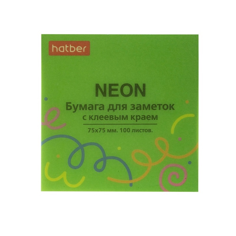 Блок с кл.сл. 75х75  Hatber 100л., неон. зеленый