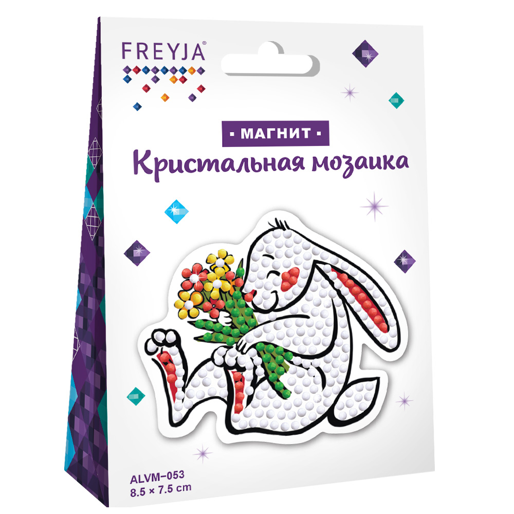 Мозайка Кристальная алмазная "Фрея" Кролик магнит 8,5х7,5см