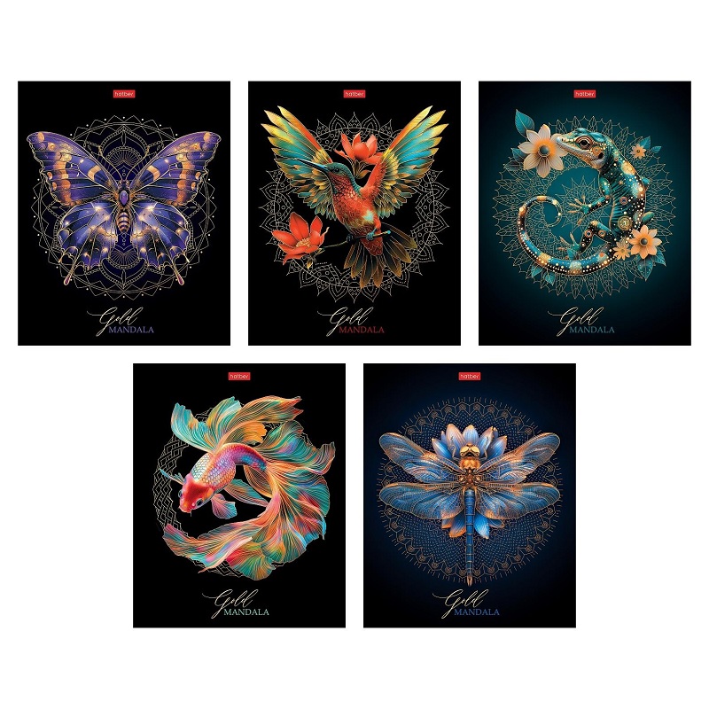 Тетрадь  А5  96л. кл. скоба "Хатбер" Золотая романтика", 3D фольга, мат.ламин, 5 дизайнов