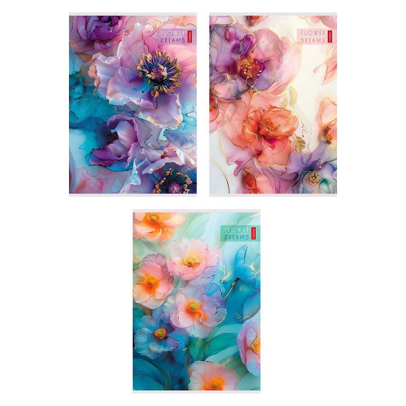 Тетрадь  А4  80л. кл. скоба "Хатбер" Цветочные сны" ламинац. Soft-touch, 3 диз.