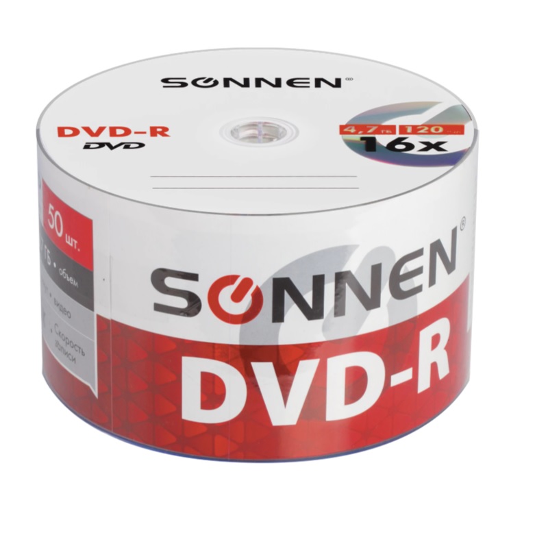 Диск DVD-R Cake Box  50шт. 4.7Gb 16x  Sonnen