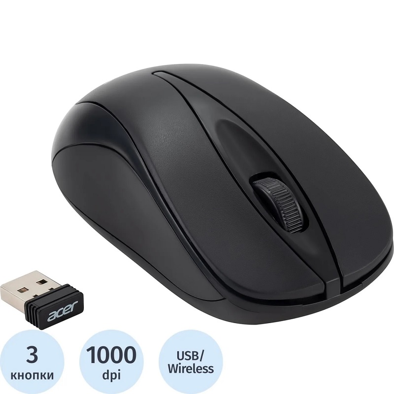Мышь Acer OMR131 черный, оптическая беспровод. USB 