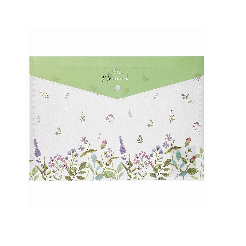 Папка на кнопке А4 Hatber пласт. Natural Flowers, 180мкм, текстура с печатью