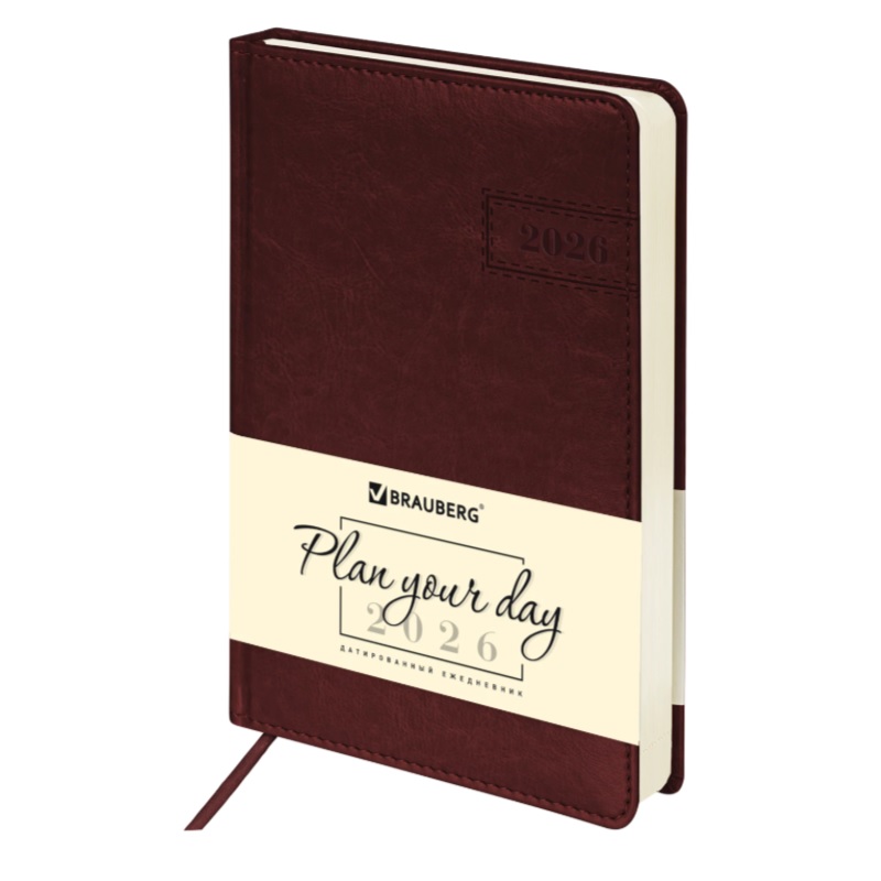 2026/Ежедневник А5 BRAUBERG Imperial, 138*213, под кожу, коричневый