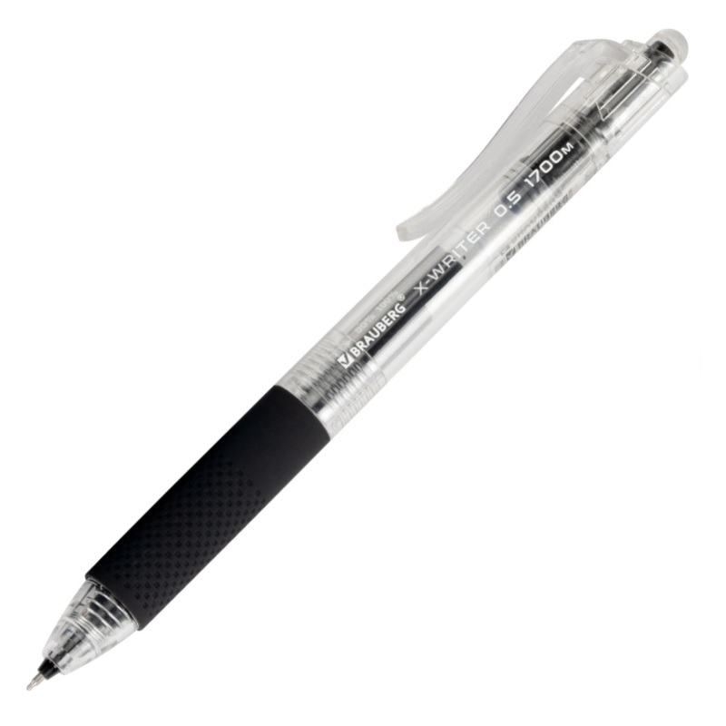 Ручка авт. гел. черн. 0,5мм BRAUBERG X-WRITER 1700, линия 0,35мм, грип/12