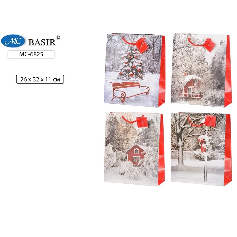 Пакет бумаж. 26х32х11см, "Зима", цветной с рисунком, ассорти