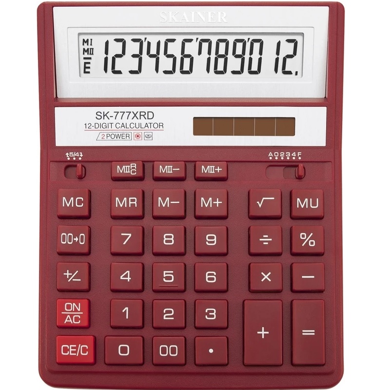 Калькулятор 12 раз. (157*200*32) SKAINER / SK-777XRD / красн.